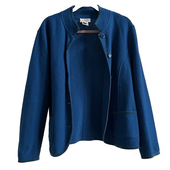 Vintage Talbots Royal Blue Merino Wool Blazer Coat Velvet Trim Size Large - Picture 2 of 8